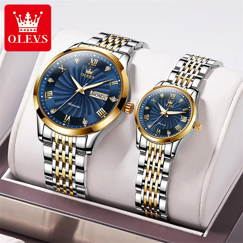 OLEVS Couple Watches Luxury Automatic Mechanical Watch Stainless Steel Waterproof Watches For Women Men