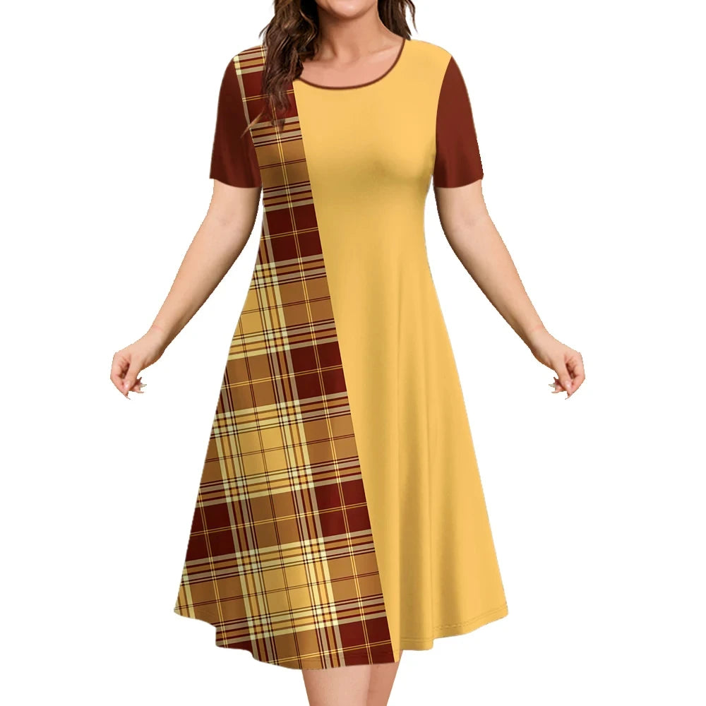 Summer Dresses For Women Patchwork Prints Plaid Clothing Clash Of Colors Party Dress