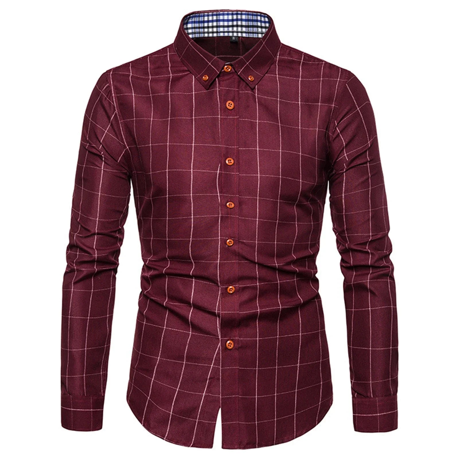 Men Shirt Plaid Print Turn down Collar Single breasted Formal Dress Shirt