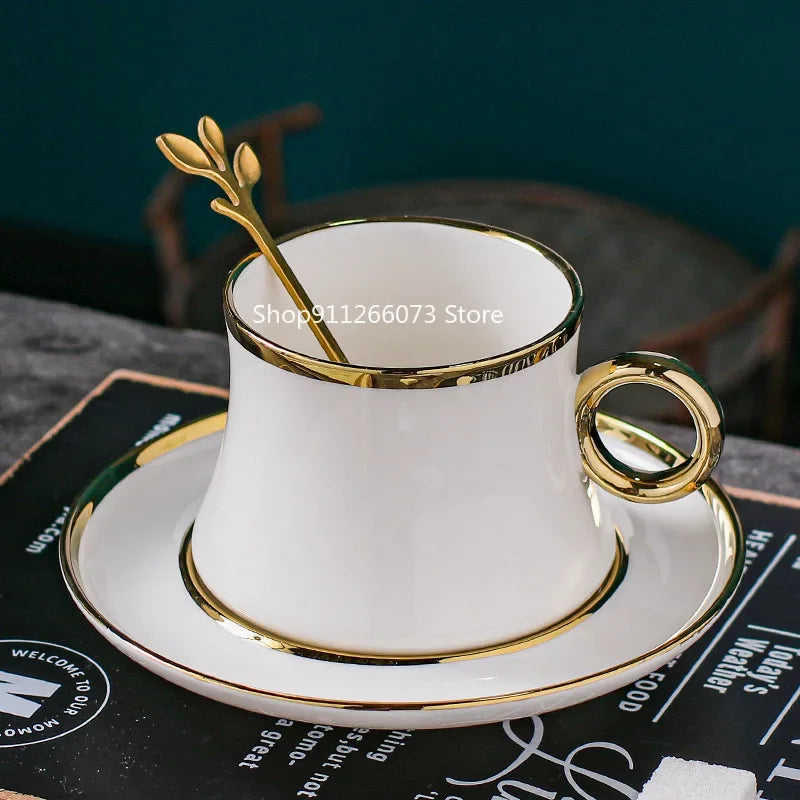 European-Style Small Luxury Simple Gold Foil Ceramic Coffee Mug Set