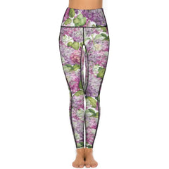 Hydrangea Floral Quality Yoga Pants Pink Lavender Print Leggings High Waist Workout Leggins Lady Funny Elastic Sport Legging