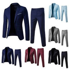 1 Set Stylish Formal Suit Temperament Men Blazer Pants Turndown Collar Pure Color One Button Suit Set  Daily Wear