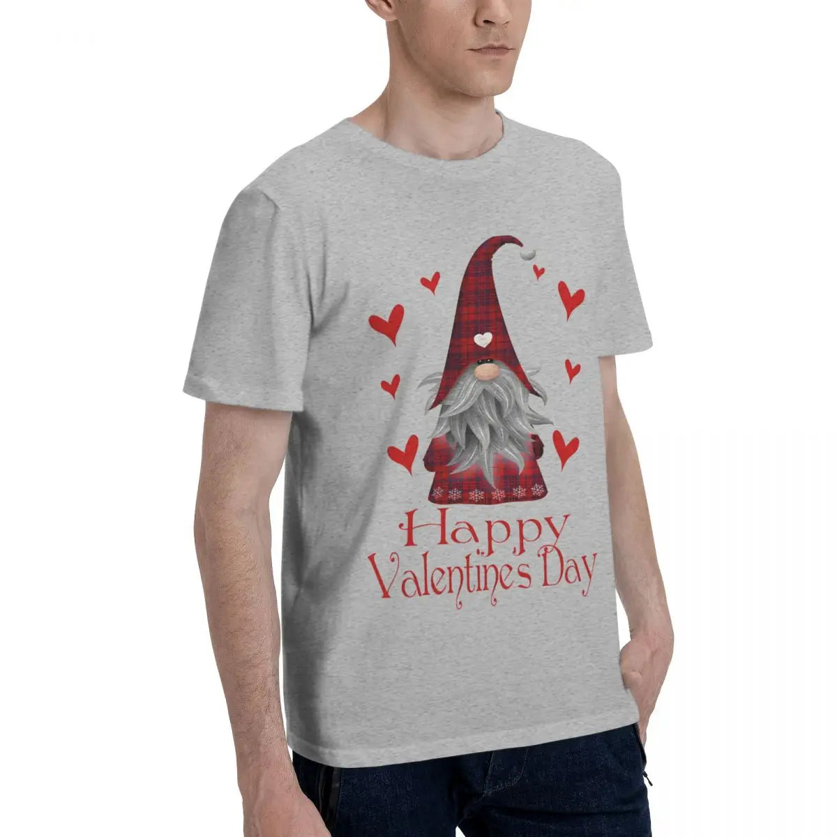 Happy Valentine's Day Gnome Plaid And Accessories T Shirts Men's Cotton Cool T-Shirts