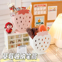 Cute Strawberry Holder Rack Hollow Pencil Desk Organizer Makeup Holder