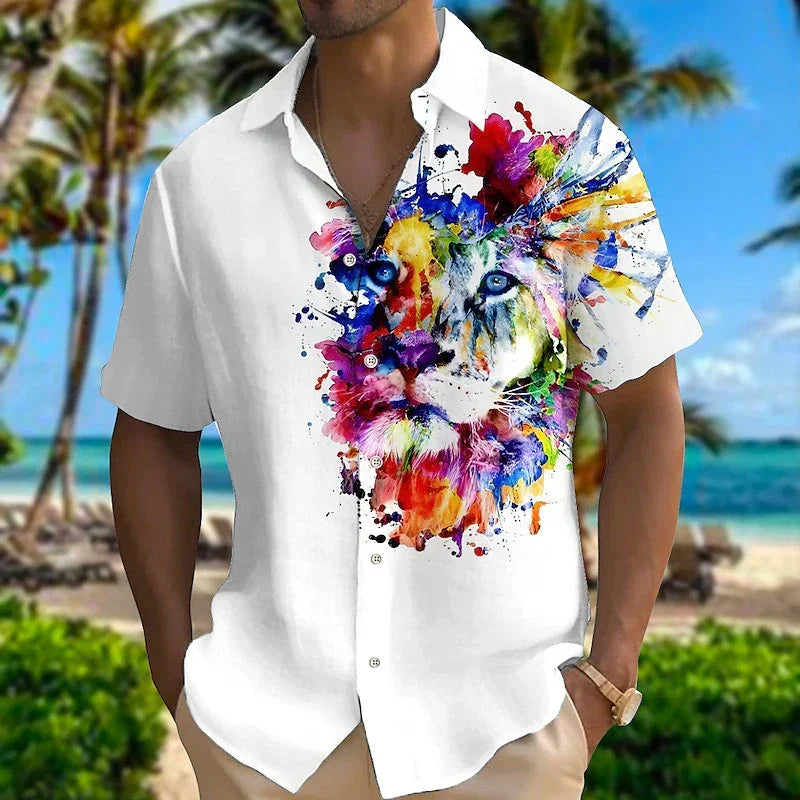 Spring And Autumn 3D Color Splash Parrot Print men's long-sleeved Shirt