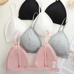 Women's Tube Top Pure Cotton Triangle Cup French Bra Front Buckle Strap Chest Pad Beautiful Back Female Bra