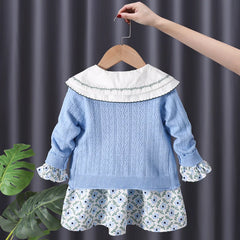 Kids Clothes Girls Baby Girls Floral Dress Knitted Cardigan 2 Piece Set