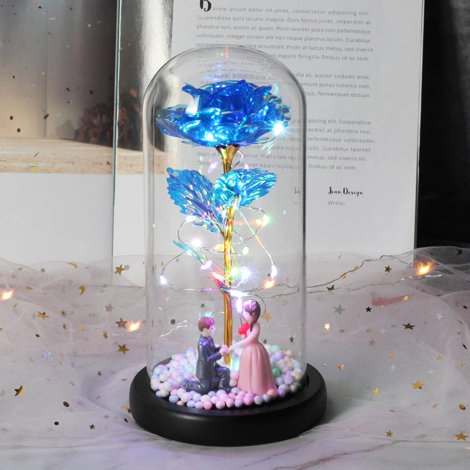 Beauty and Beast Rose Flower with Teddy Rose Bear In Glass Dome Home Wedding Decoration Christmas gift