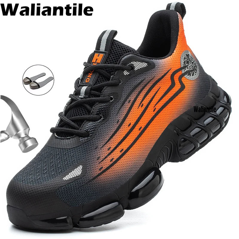 Waliantile Safety Shoes Sneakers For Men Breathable Summer Construction Working Boots