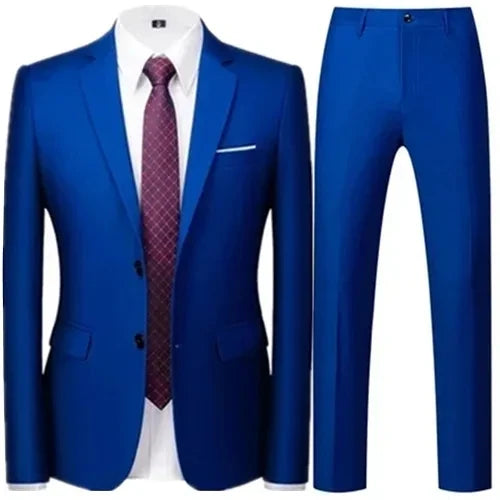 Spring Autumn Fashion New Men's Business Casual Solid Color Suits / Male One Button Blazers Jacker Coat Trousers Pants