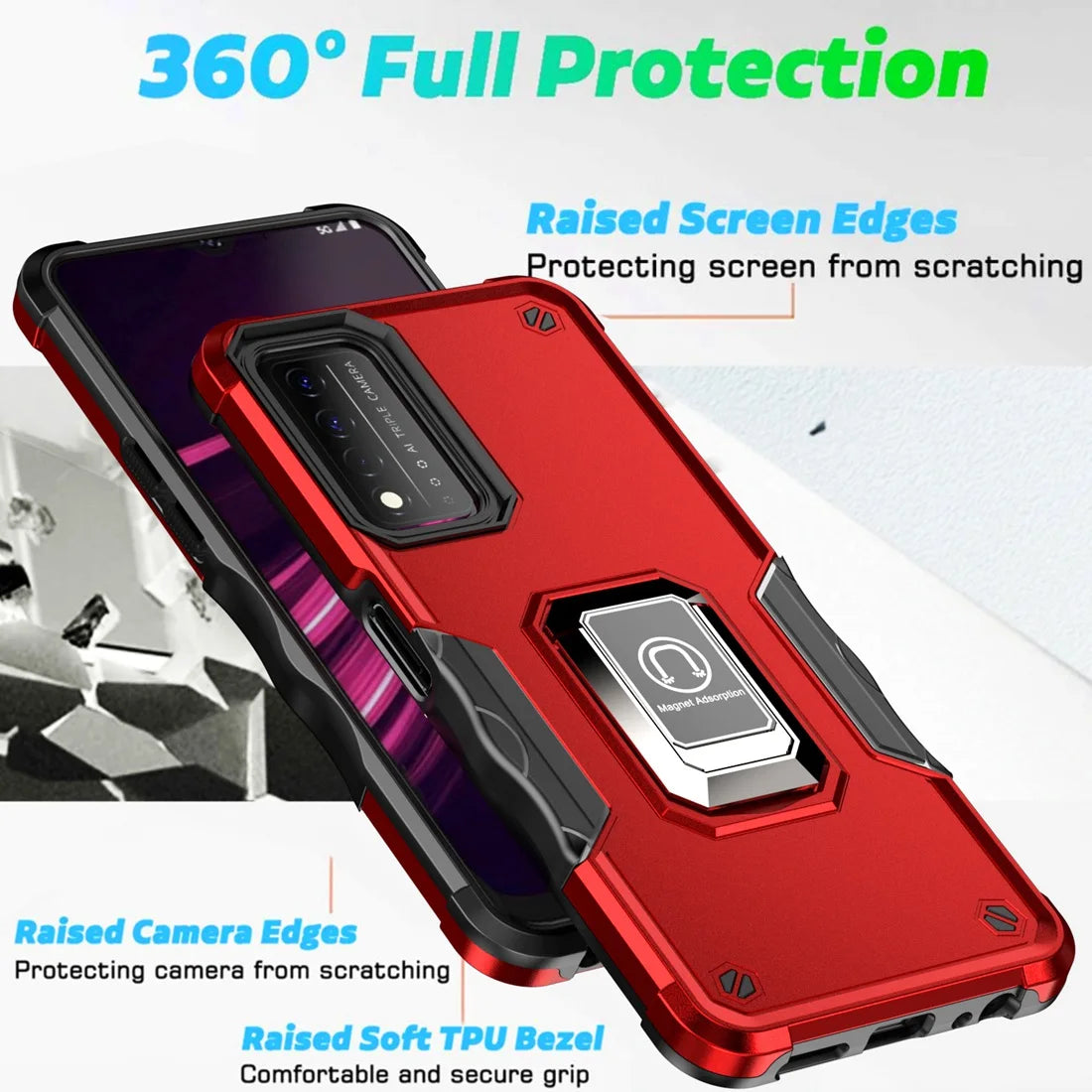 Revvl V+ 5G Phone Cover, Metal Ring Magnetic Kickstand Shockproof Heavy Duty Case