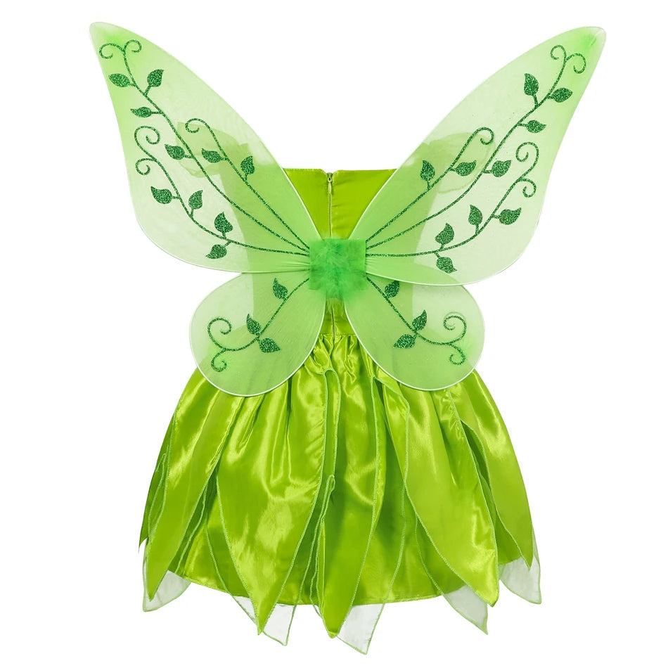 Disney Girls Tinker Bell Costume Kids Green Fairy Princess Tinkerbell Fancy Dress