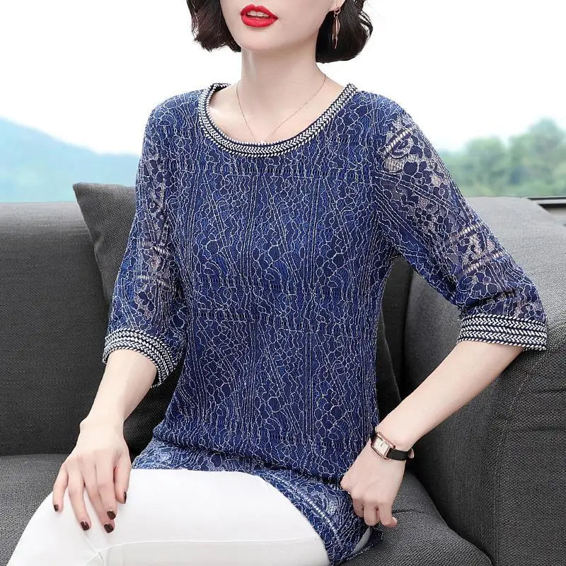 Elegant New O Neck Lace Slim Shirts Women Popular Tops