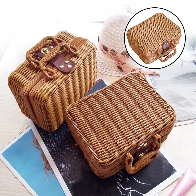 Retro PP Rattan Baskets Picnic Storage Basket Organization Storage