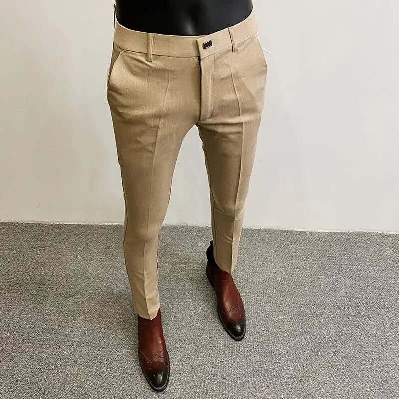 Autumn Winter Thickened Woolen Suit Pant High Quality Men Business Slim Striped Trousers Formal Wear Office Social Dress Pants