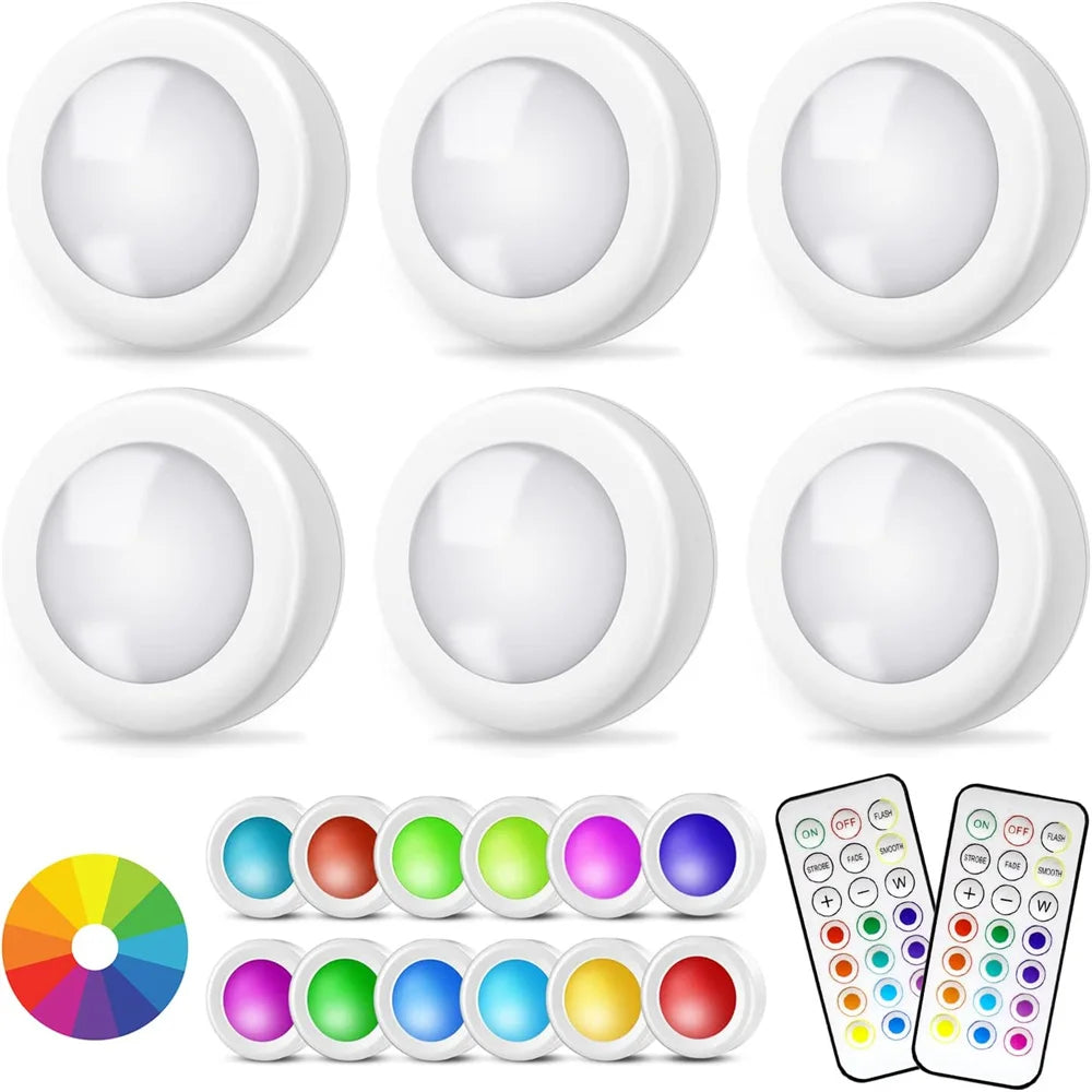 13Colors RGB LED Under Cabinet Light Puck Light Remote Control Dimmable Wireless Night Lamp