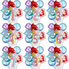 Little Mermaid Foil Balloons Set Digit 1-9 Years Old Baby Shower Mermaid Princess Themed Girls Borthday Party Decorations