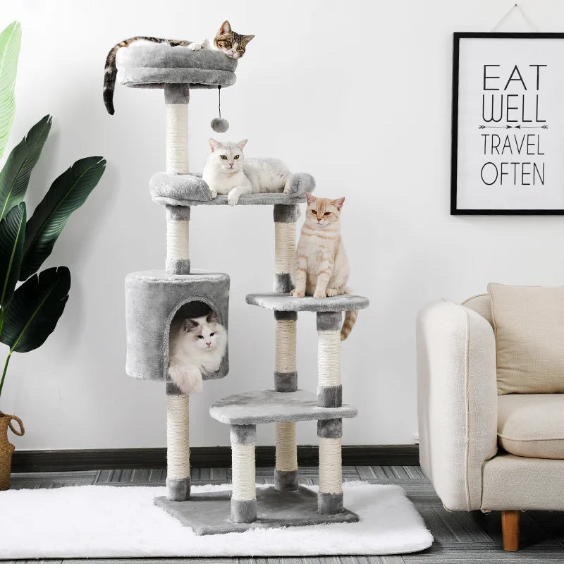 Cat Tree Condo Furniture with Sisal-Covered Scratching Posts Plush Condos for Kittens Cats and Pets