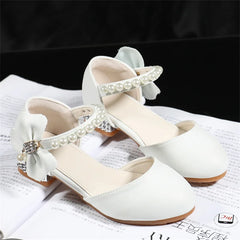 Children Girls Leather White Princess High Heel Kid Dress Student Show Dance Sandal Shoes