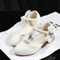 Children Girls Leather White Princess High Heel Kid Dress Student Show Dance Sandal Shoes