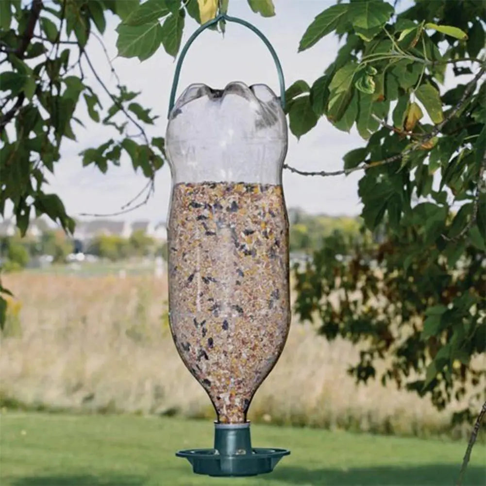 Recycle Empty Soda Bottle Top Bird Feeder Automatically Feeding Outdoors Hanging Feeding Tray