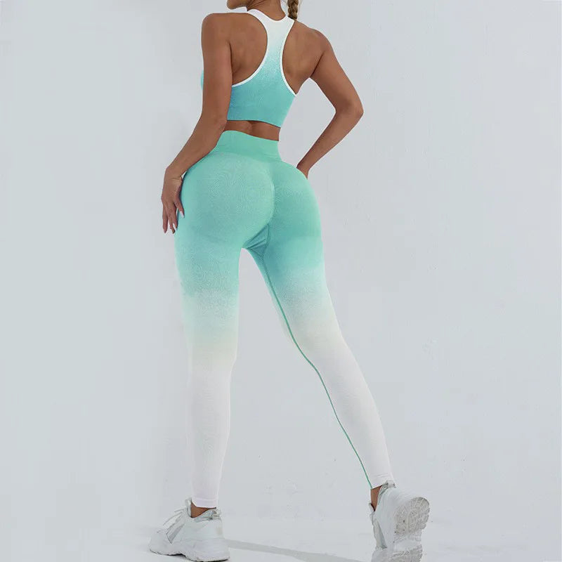 Gym women's sports 4-piece set two-color hanging dye fitness wear Women's fitness wear