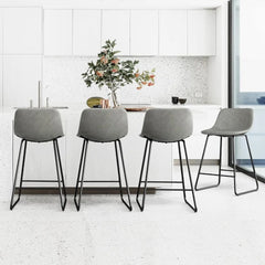 Bar Stools Set of 4, 24" ALX Faux Leather Barstools, Modern Counter Height Stools with Back and Metal Legs