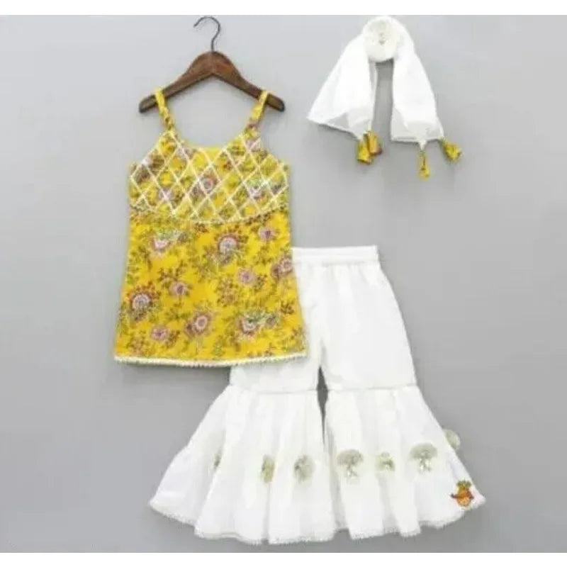 Baby Girls Kurta Sharara Pant Dupatta set Beautiful Ethnic Kurti Pant Top Bottom