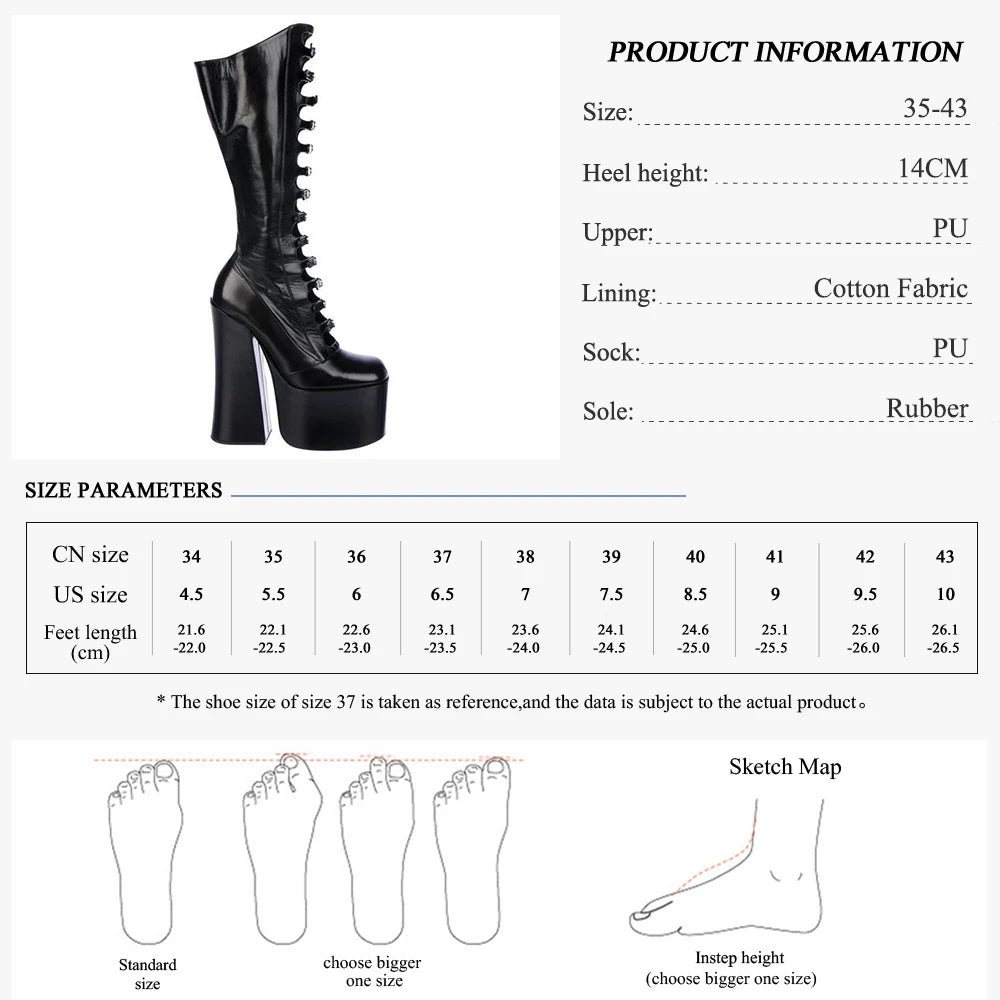 GMQM Platform Fashion Women‘s The Knee Boots High Heels Thick Sole Breathable Shoes Pumps Chunky Super Heel Round Toe Long Boots