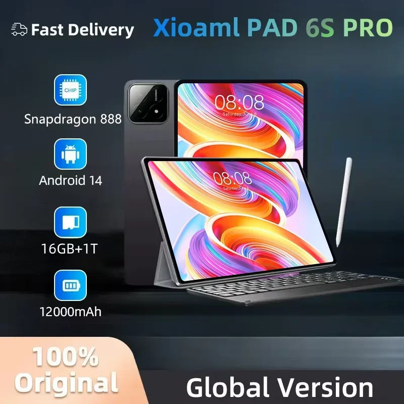 Global Version Pad 6S Pro Tablet 11inch HD 4K Android 14 Snapdragon 888 16GB+1T 12000mAh 5G Dual SIM Bluetooth WiFi GPS Tab