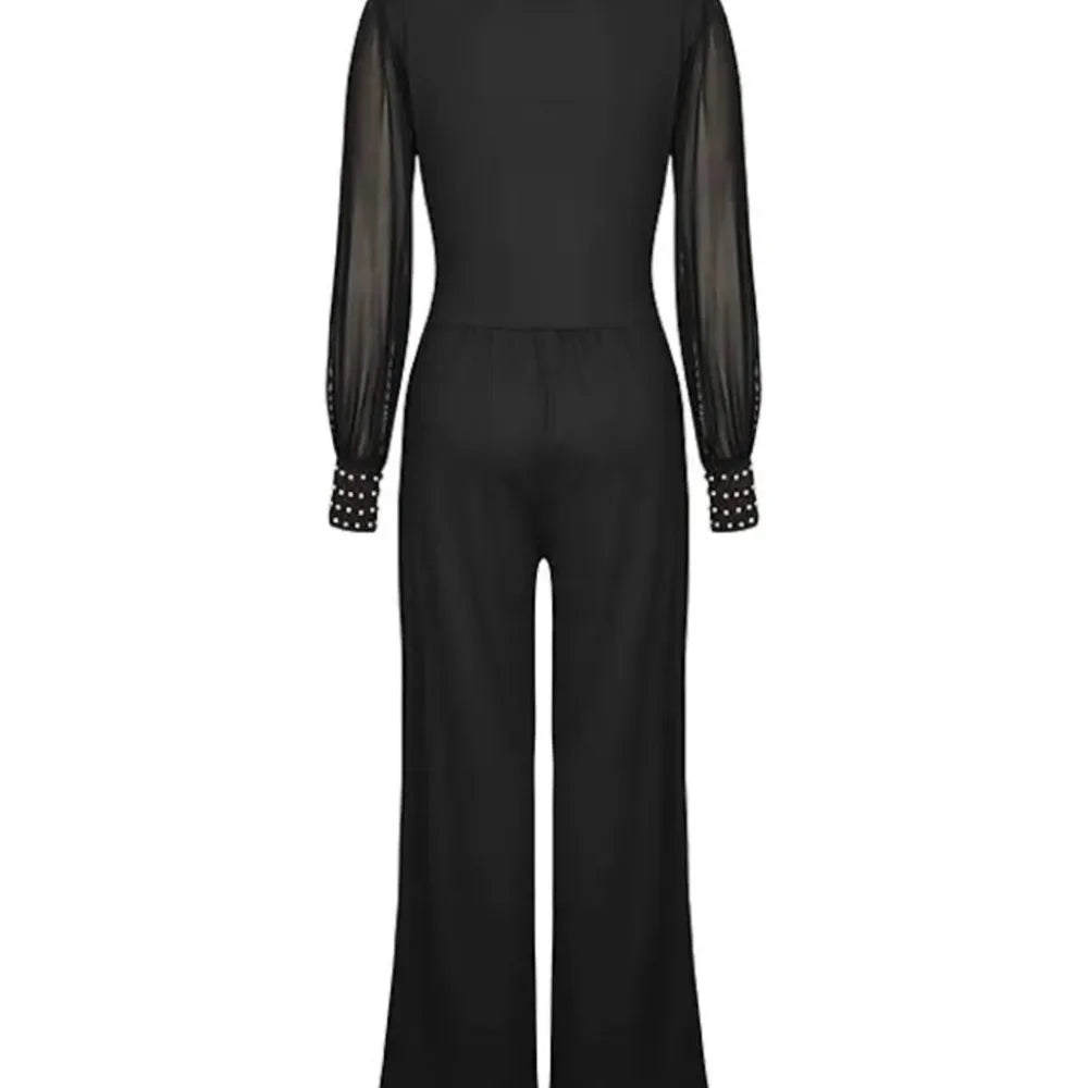 Temperament Elegant Color Block Jumpsuits Women Deep V-neck Half Sleeves High Waist Wide Legs Jumpsuit Female Commuting Clothing