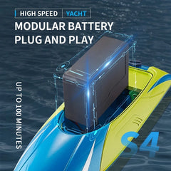 2.4G RC Boat S4 15km/h Dual Motor Waterproof High-speed Boat Summer Outdoore Water Remote Control Ship