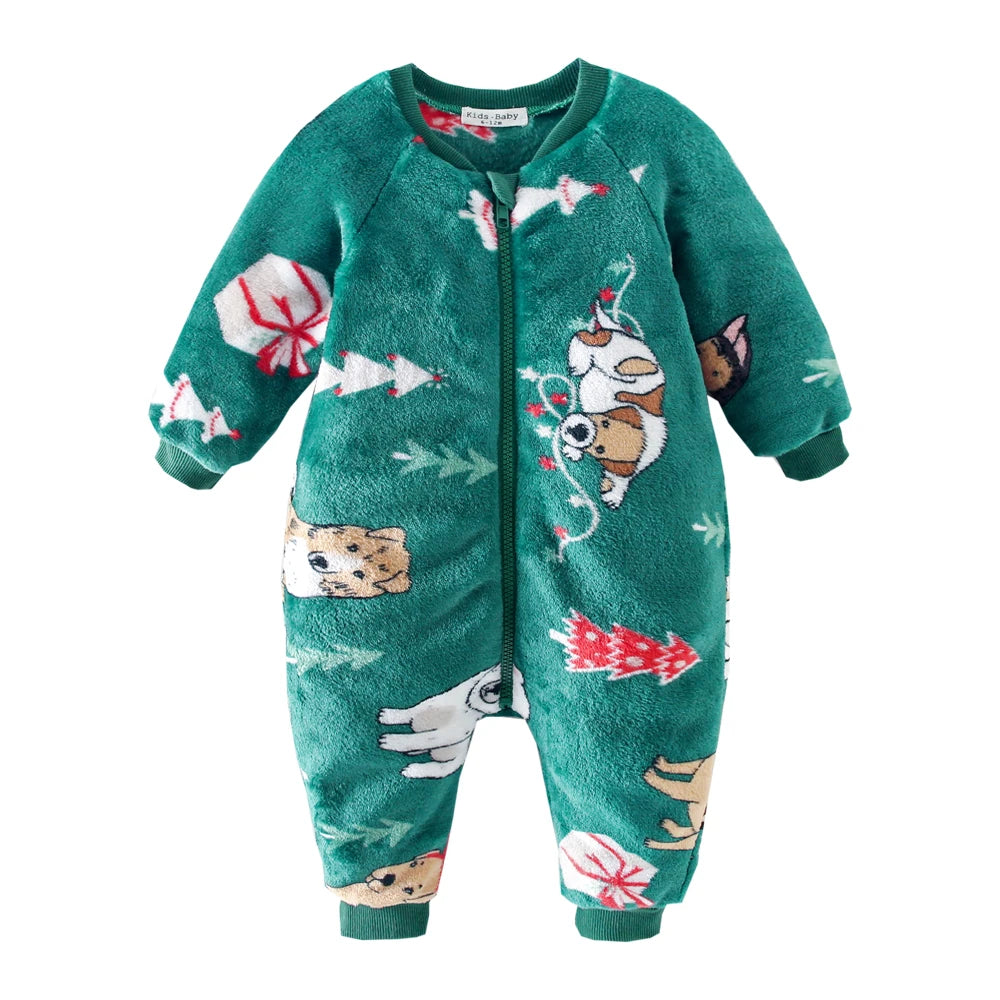 Sanlutoz Cute Printing Fleece Winter Baby Rompers Clothing Zipper Long Sleeve Toddler Jumpsuits