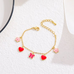 Heart Love Butterfly Chain Adjustable Bracelet Gift 2022 Trend Fashion Kid's Jewelry Gift for Girl  Drop Shipping