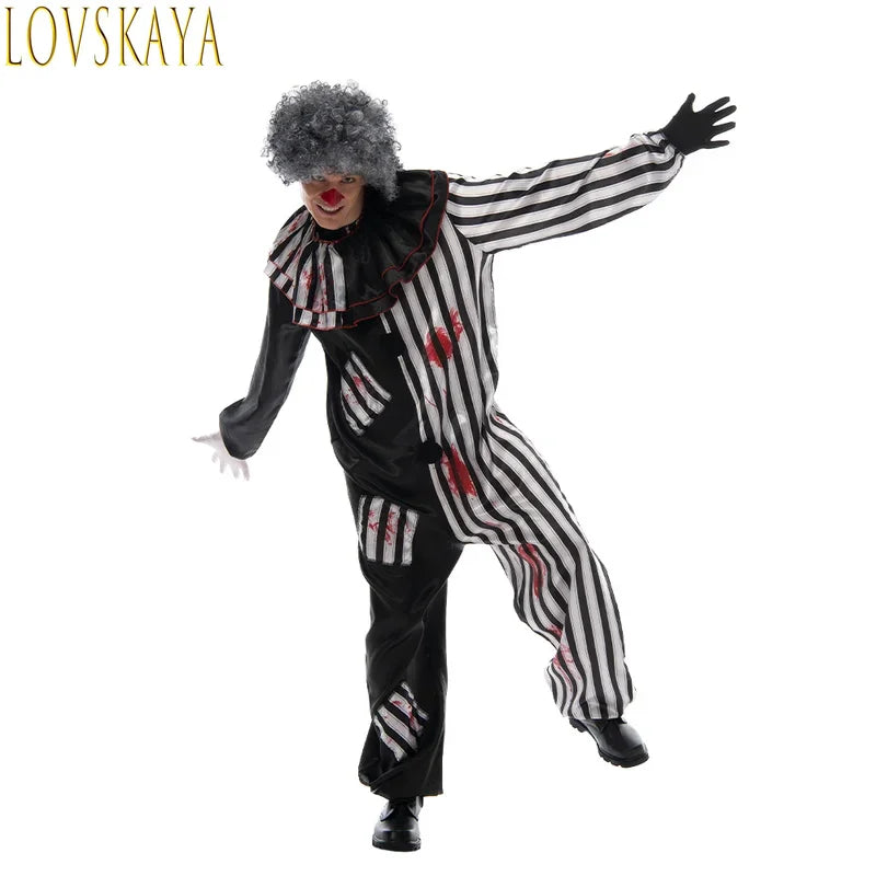 Adult Evil Clown circus Cosplay Halloween Costume Vintage Men's Bloody Killer Clown Carnival Easter Fancy Dress