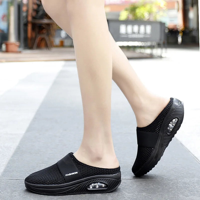 Orthopedic Diabetic Ladies Platform Mules Mesh Lightweight Slippers Wedge Female Sneaker