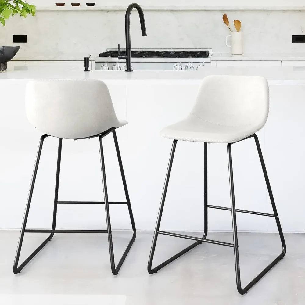 Bar Stools Set of 4, 24" ALX Faux Leather Barstools, Modern Counter Height Stools with Back and Metal Legs