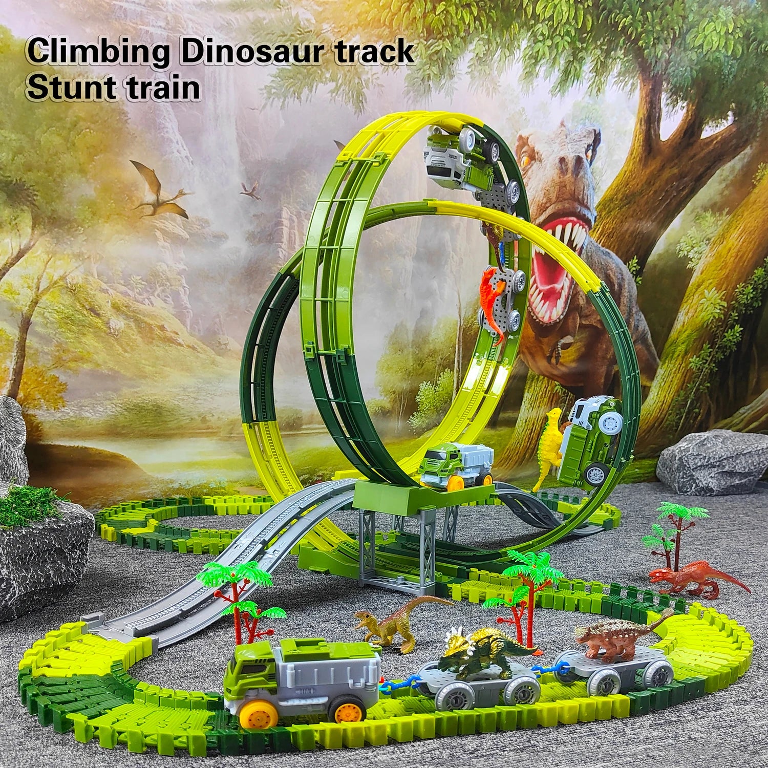 Magic Climbing Track train,Create A Dinosaur World Road Race Tracks, Flexible Track Playset