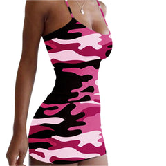 Summer Sleeveless Dress Sling Camouflage Tight-fitting Casual Hip Print Women's Fall Dresses