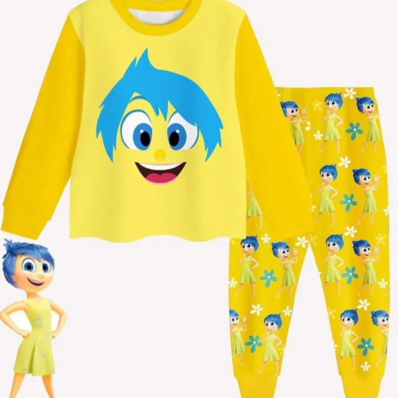 Inside Out 2 Kids Nightwear Cartoon Joy Pajama Sets Long Sleeve Toddler Boys Girls T Shirt Pants