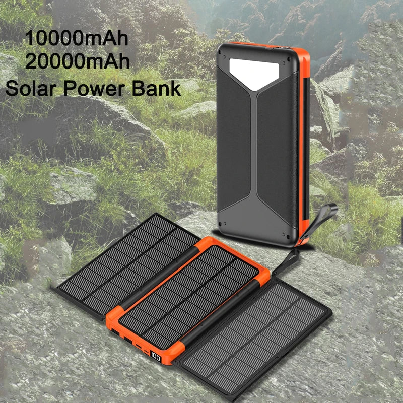 Foldable Solar Power Bank 20000mAh with LED Light Wireless Charging Power bank for iPhone 14 13 X Samsung Huawei Xiaomi Poverbank