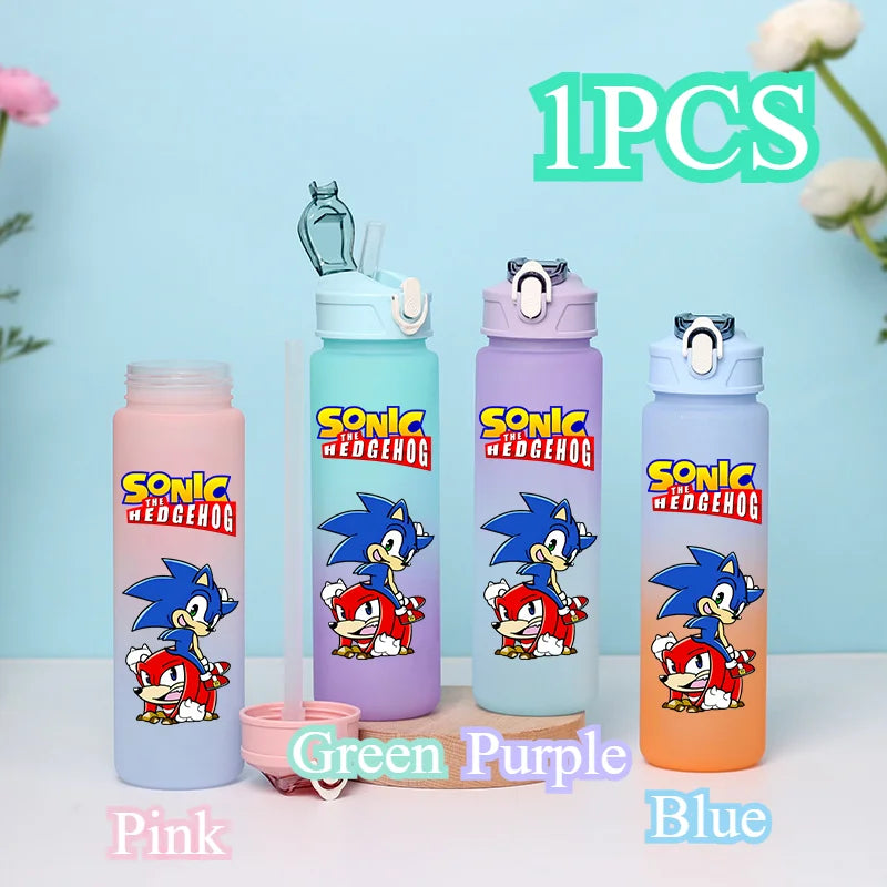 Sonic The Hedgehog 750ml Gradient Color Plastic Straw Cup Portable Outdoor Sports Large Capacity Cartoon Childrens Drinking Cup