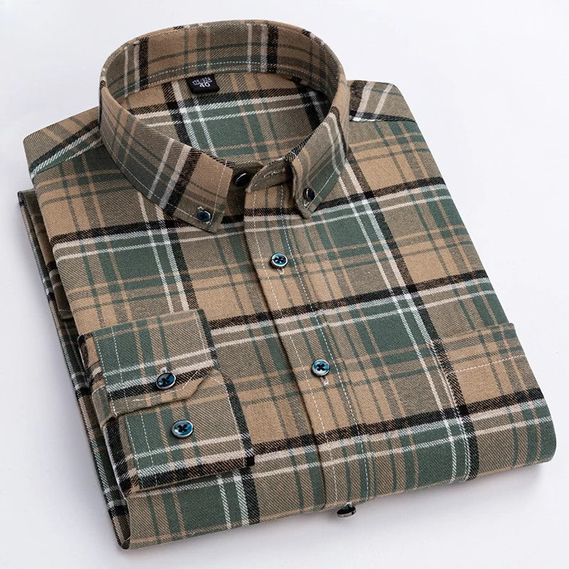 Spring New Casual Plaid Shirt Men Slim Fit Cotton Wool Male Long Sleeve Shirts Men Fashion Coat