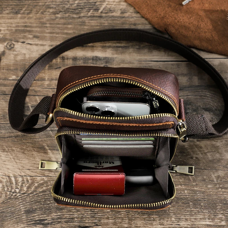 CONTACT'S Genuine Leather Men Mini Crossbody Messenger Bags Phone Pouch Traveling Casual Small Shoulder Bag  Male Handbag