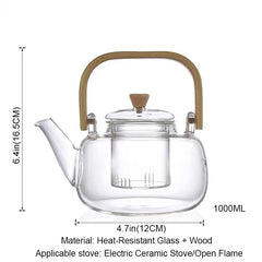 Handle Glass Tea pot Heat-Resistant Teapot Flower Tea Kettle