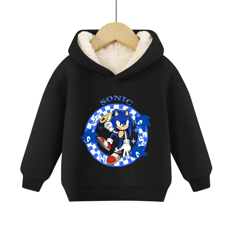 Sonics Hooded Pullover Pullover Sportswear Long-Sleeved Hoodies Winter Hoody Sweatshirts Solid Plus Fleece Elasticity Casual Kid