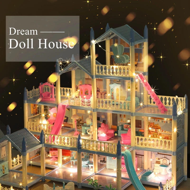 3d Assembly Diy Doll House Miniature Model Doll House Accessories Villa Princess Castle Led Lights