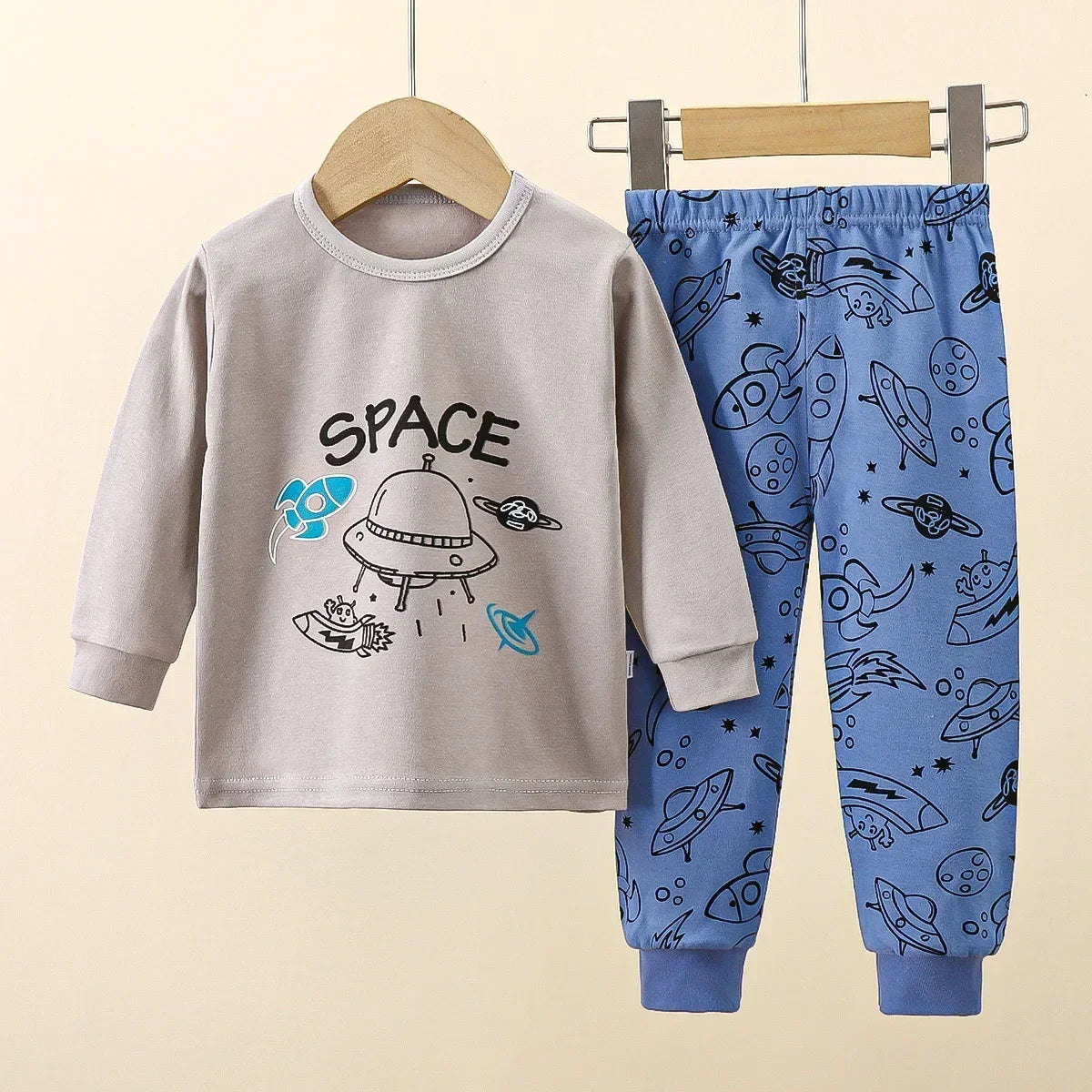 Baby Boys Girls Warm Pajamas Kids Cute Cartoon Dinosaur O-neck T-Shirt Tops + Pants