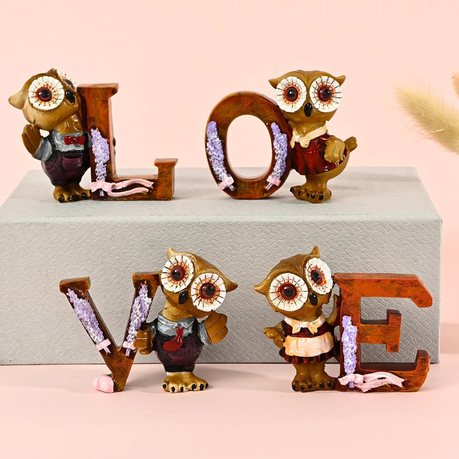 Creative Love Miniature Owl Toy Cute Animal Owl Puppet Figurines Ornaments Home Desktop Decorations