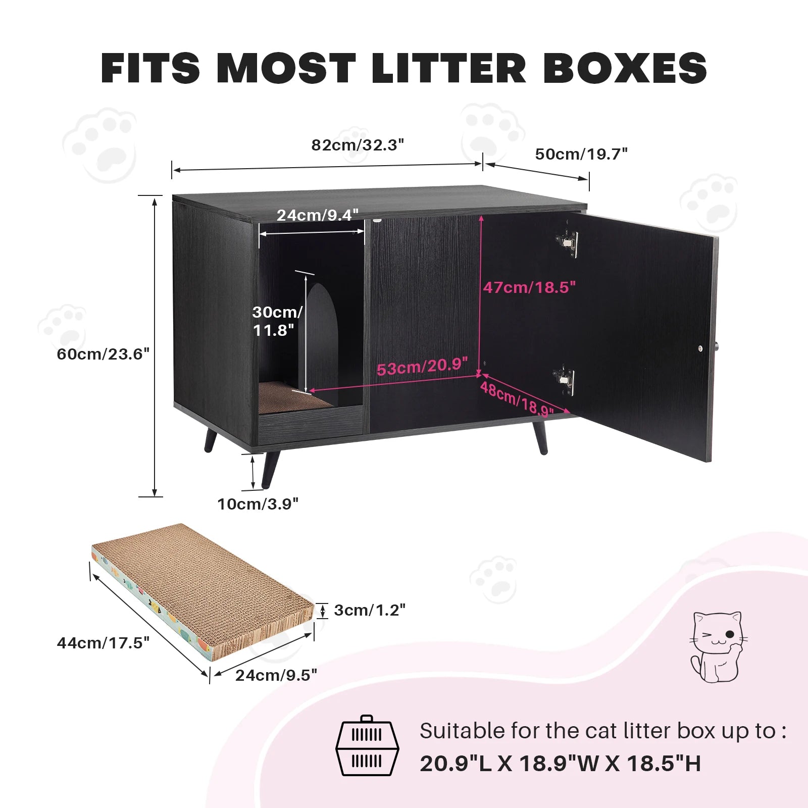 REDLIFE-Cat Litter Box Enclosure, Wood Pet Crate House, Side End Table, Washroom Furniture, Cat Scratcher & Door Fit Most Cat